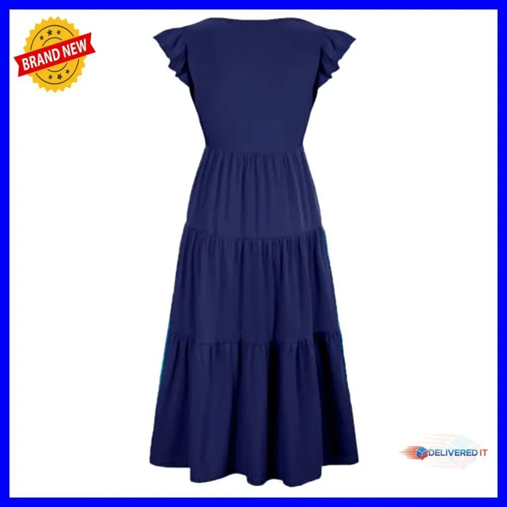 Flutter Sleeve Smocked Tiered Nursing Dress for Breastfeeding Maternity